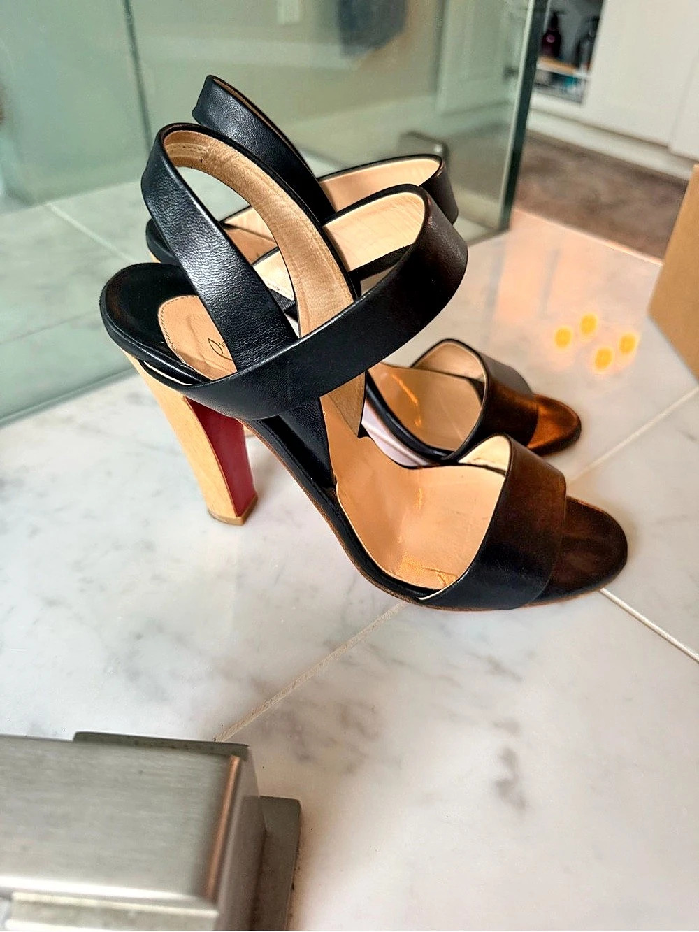 Christian Louboutin Etri Wood 100 Nappa Slingback Sandals Black US 7.5 - Picture 2 of 6